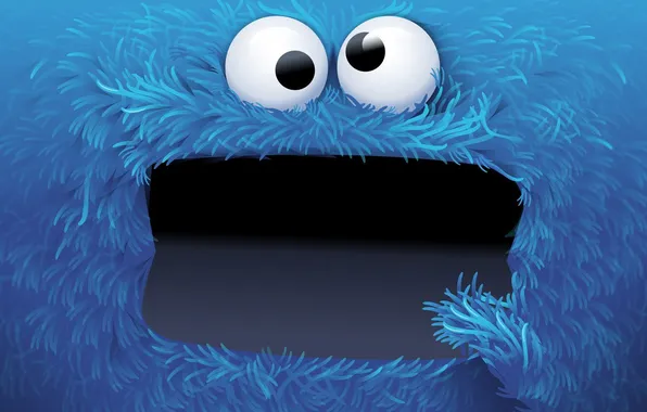 Picture eyes, face, blue, wool, hairy, funny, Cookie monster, Chudo-Yudo