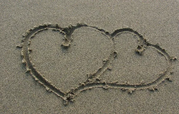 Picture sand, beach, mood, heart, hearts