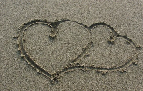 Sand, beach, mood, heart, hearts