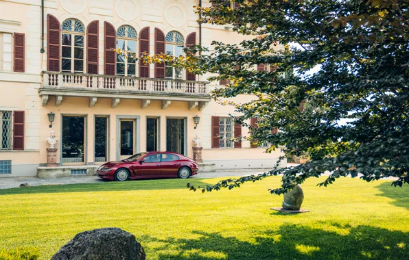 Picture car, Bugatti, house, tree, lawn, balcony, EB 112, Bugatti EB112