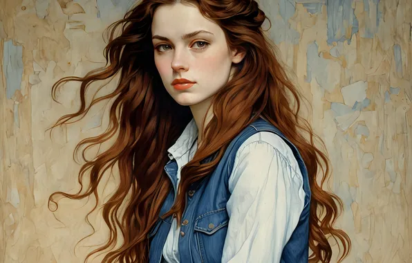 Look, girl, portrait, brown hair, long hair, curls, brown hair, flowing hair