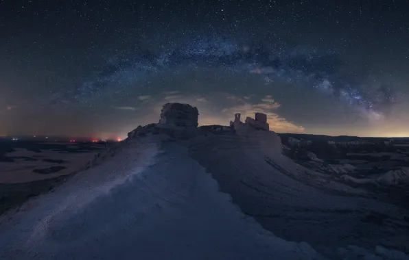 The sky, stars, mountains, night, rocks, slope, The milky way, canyons