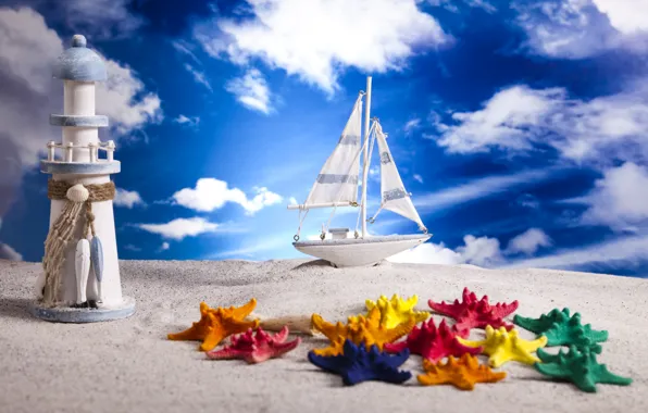 Sand, the sky, clouds, lighthouse, boat, layout, marine zohdy