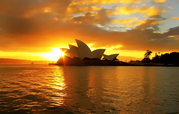 Clouds, sunset, Australia, theatre, Sydney, Australia, water., sity