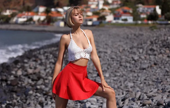 Sexy, woman, beautiful, model, blonde, cute, skirt, tank top