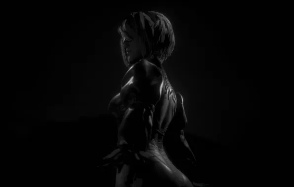 Picture monochrome, black background, PlayStation, video games, Nier Automata, Stellar Blade, Eve, 2B Nier Automata