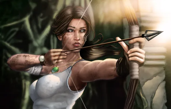 Lara croft, tomb raider, art, bow, arrow