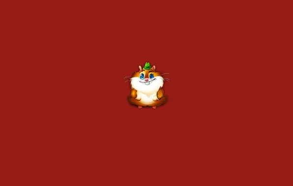 Picture mustache, minimalism, hamster, red background, rodent, green hat
