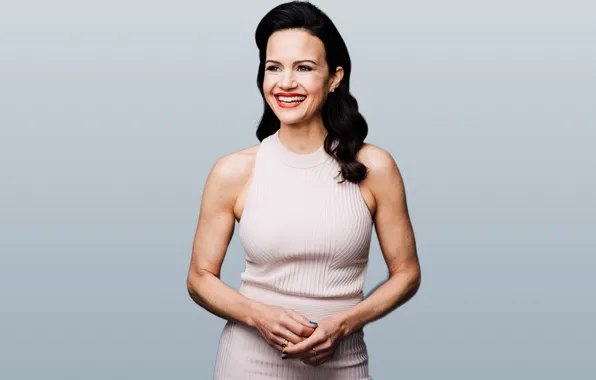 Dress, actress, brunette, beautiful, laughs, Carla Gugino, Carla Gugino