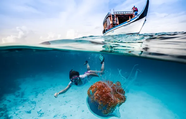 Picture the ocean, boat, Medusa, view, diving