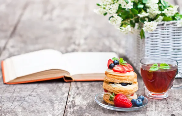 Picture berries, tea, food, pancakes
