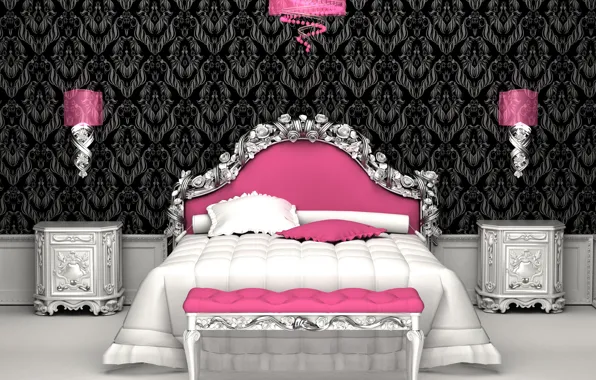 Room, pink, bed, Interior