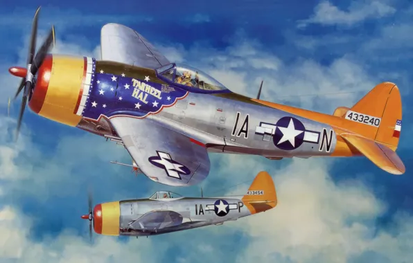 Picture war, art, painting, drawing, ww2, illustration, american aircraft, P-47 Thunderbolt