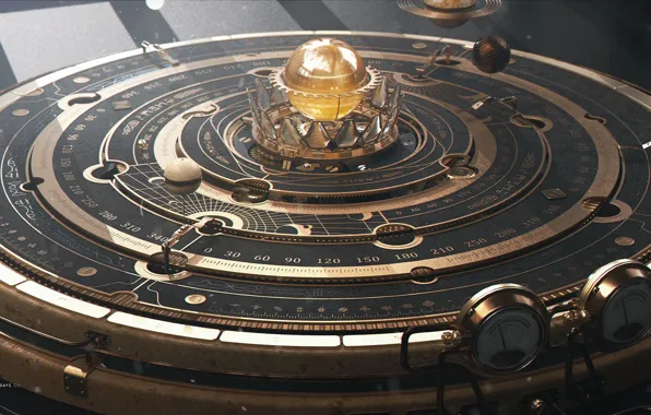 Ball, scale, indicators, device, Steampunk Astrolabe Table with Ui