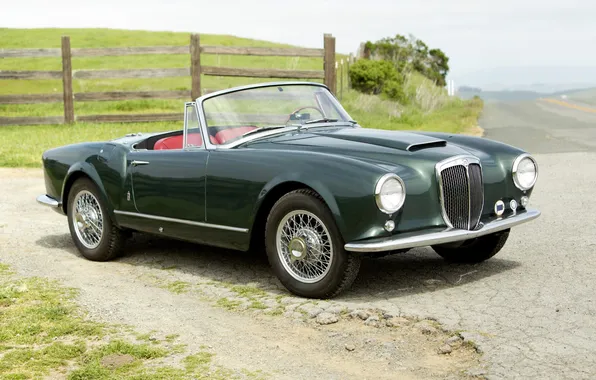 Road, background, classic, the front, Lancia, Convertible, 1956, Lancia