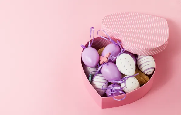 Box, heart, eggs, Easter, box, heart, pink, spring