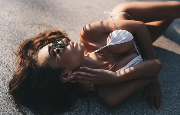 Chest, girl, pose, hair, hand, glasses, bikini, Igor Malakhov