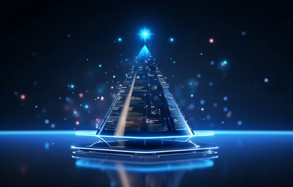 Lights, Christmas, New year, herringbone, blue background, Christmas tree, AI art, neural network