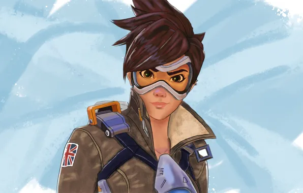 Picture girl, glasses, Blizzard, art, fps, Overwatch, Tracer