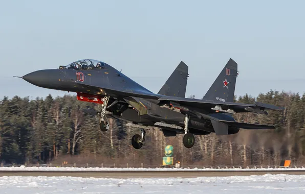 Fighter, the airfield, the rise, Su-35, jet, multipurpose, super-maneuverable