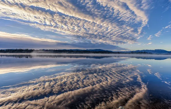 The sky, clouds, lake, reflection