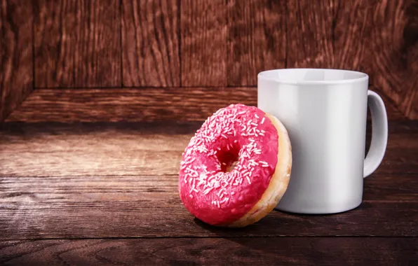 Donut, pink, cup, glaze, coffee, donut, a Cup of coffee