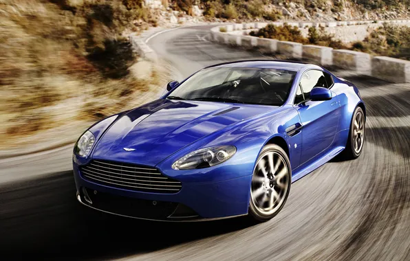 Car, Aston Martin, Vantage, blue, speed