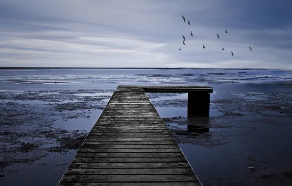 Sea, bridge, gloomy