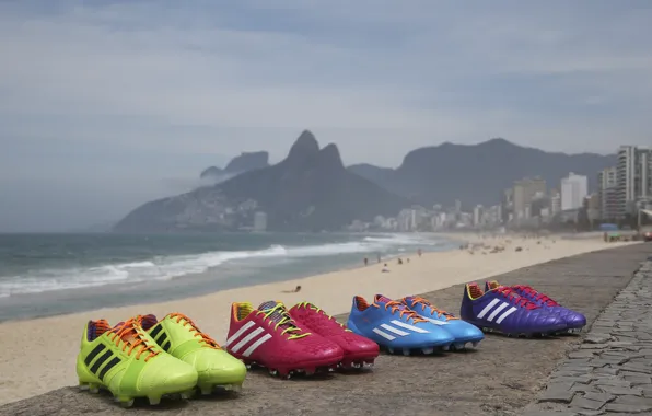 Picture beach, mountains, the ocean, football, Brazil, adidas, Brasil, adizero