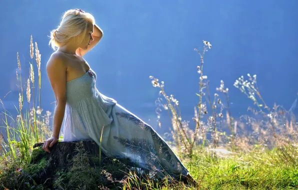 BLONDE, NATURE, GRASS, The SKY, DRESS, SUNDRESS, photographer Ivan Borys