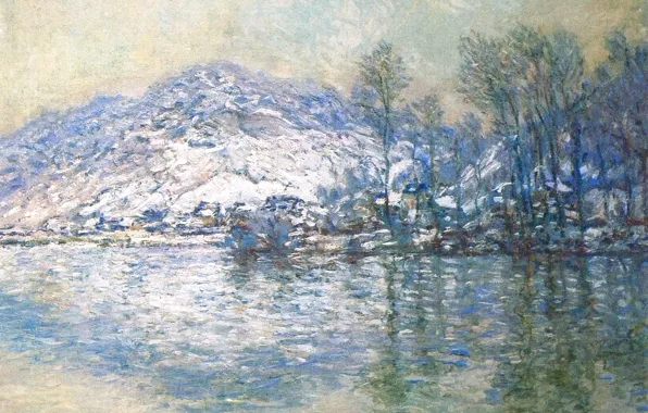 Picture landscape, picture, Claude Monet, The Seine at Port-Villa. Snow Effect