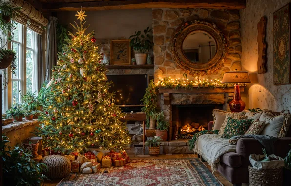 Picture room, tree, interior, Christmas, New year, Christmas, view, tree