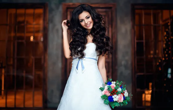 Picture smile, bouquet, Alina, the beauty