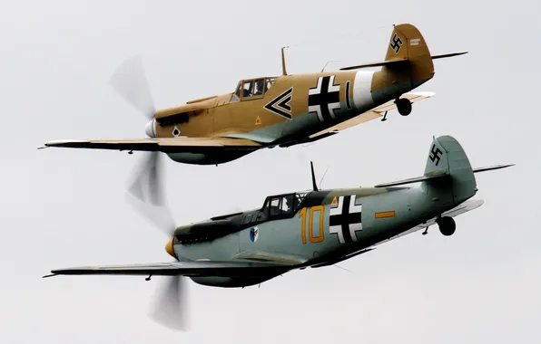 Picture the sky, fighters, pair, aircraft, WW2, German, Messerschmitt Bf.109