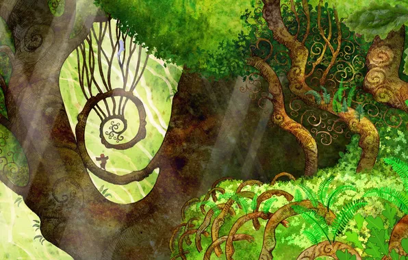 Forest, trees, fantasy, cartoon, beauty, Aisling, The Secret Of Kells, The Secret of Kells