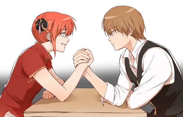 Girl, anime, art, guy, Gintama, Okita Sougo, Kagura
