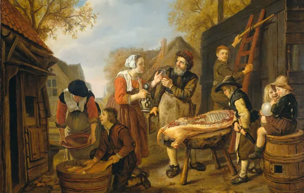 Oil, picture, canvas, genre, Jan Victors, Slaughter Of Pigs