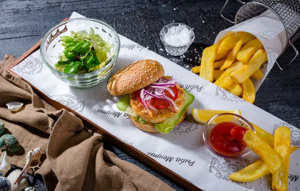 Sauce, Burger, potatoes