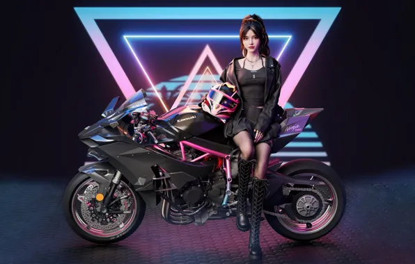 Pose, motorcycle, bike, bike, beautiful girl, motorcycle, beautiful girl, pose