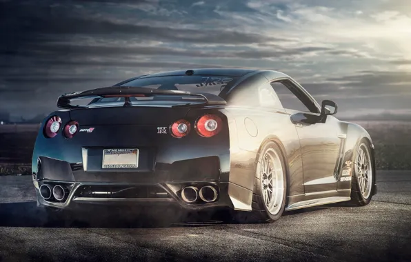 Picture Nissan, GT-R, Car, black, Nissan, rear, R35, Alpha