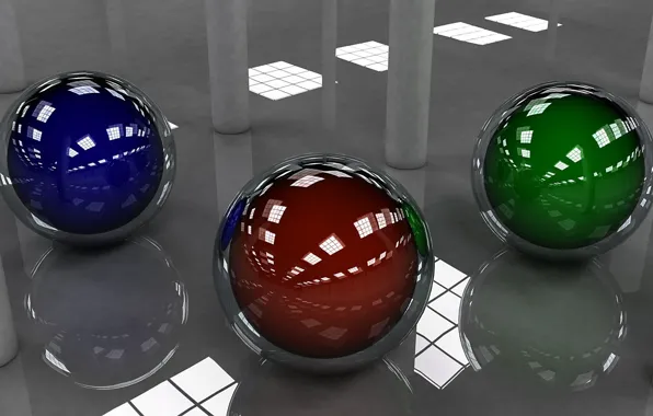 Picture blue, red, reflection, background, balls, green, sphere