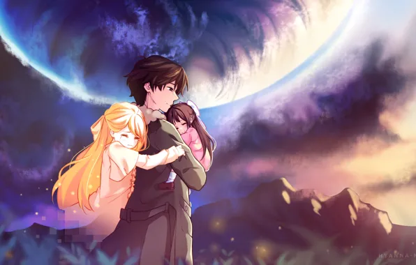 Girls, planet, anime, art, guy, Rin, shelter