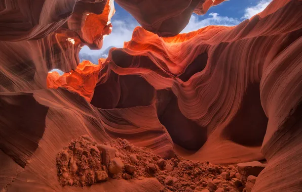 Picture the sky, nature, stones, rocks, canyon, Antelope Canyon, USA, AZ