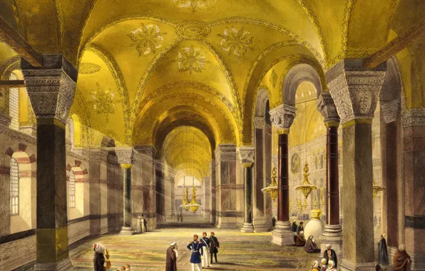 Interior, mosque, Museum, Istanbul, Turkey, Hagia Sophia, , While Agia Sophia