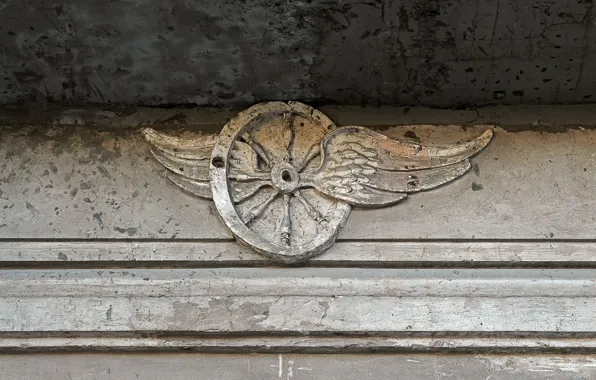 Line, old, sign, the building, wings, shadow, wheel, devastation