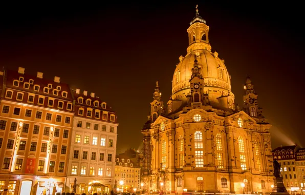 Lights, Germany, Dresden, Church, Frauenkirche