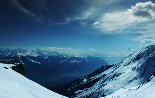Cold, winter, the sky, freedom, clouds, snow, white, height