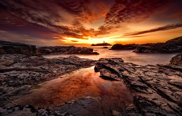 Picture sunset, coast, lighthouse