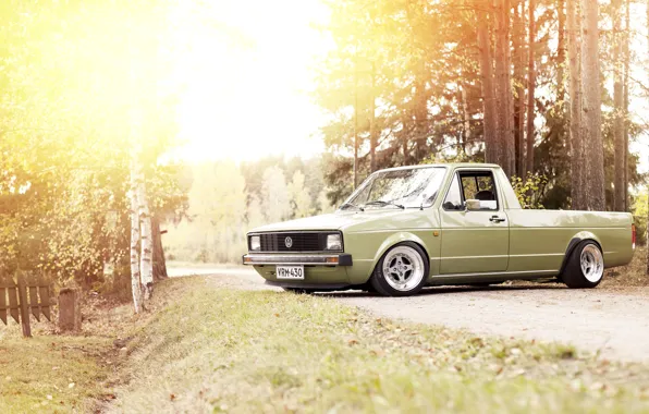 Picture road, the sun, lights, Volkswagen, wheel, the countryside, side, Caddy
