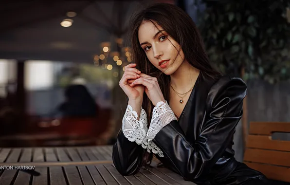 Picture look, girl, makeup, dress, brunette, table, Anton Kharisov